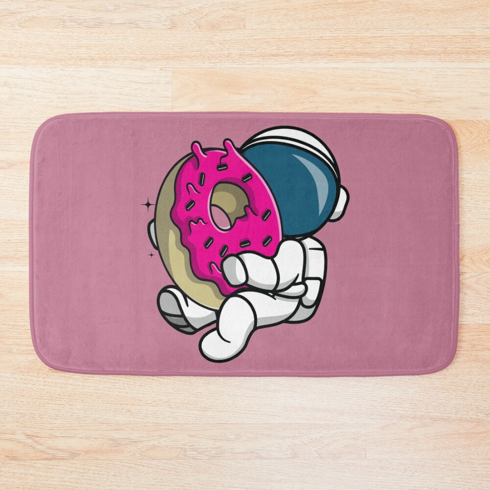Astronaut Traveling In Space With Donut Bath Mat