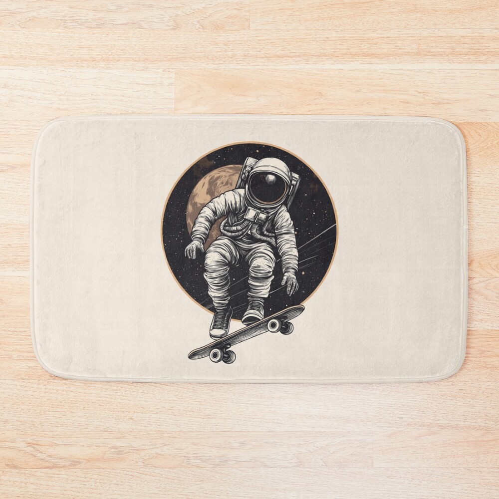Skateboarder Astronaut Vintage Space Aesthetic Bath Mat