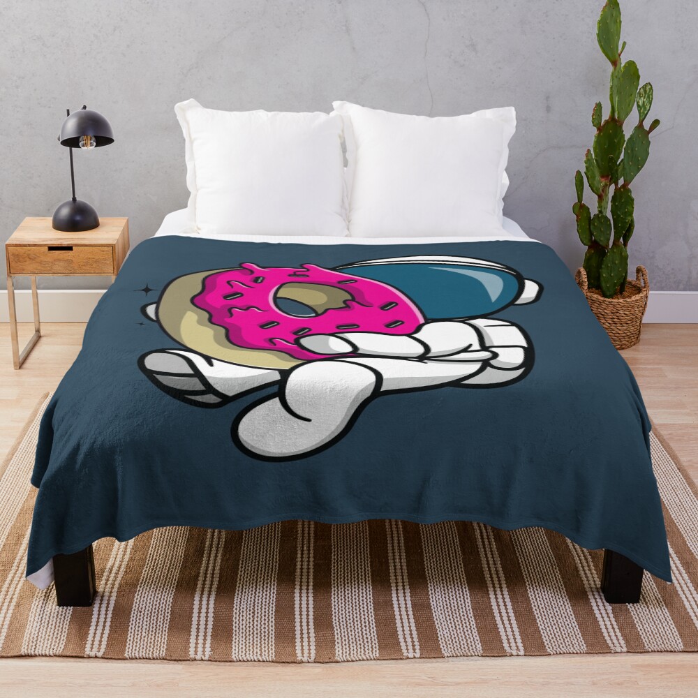 Astronaut Traveling In Space With Donut Throw Blanket