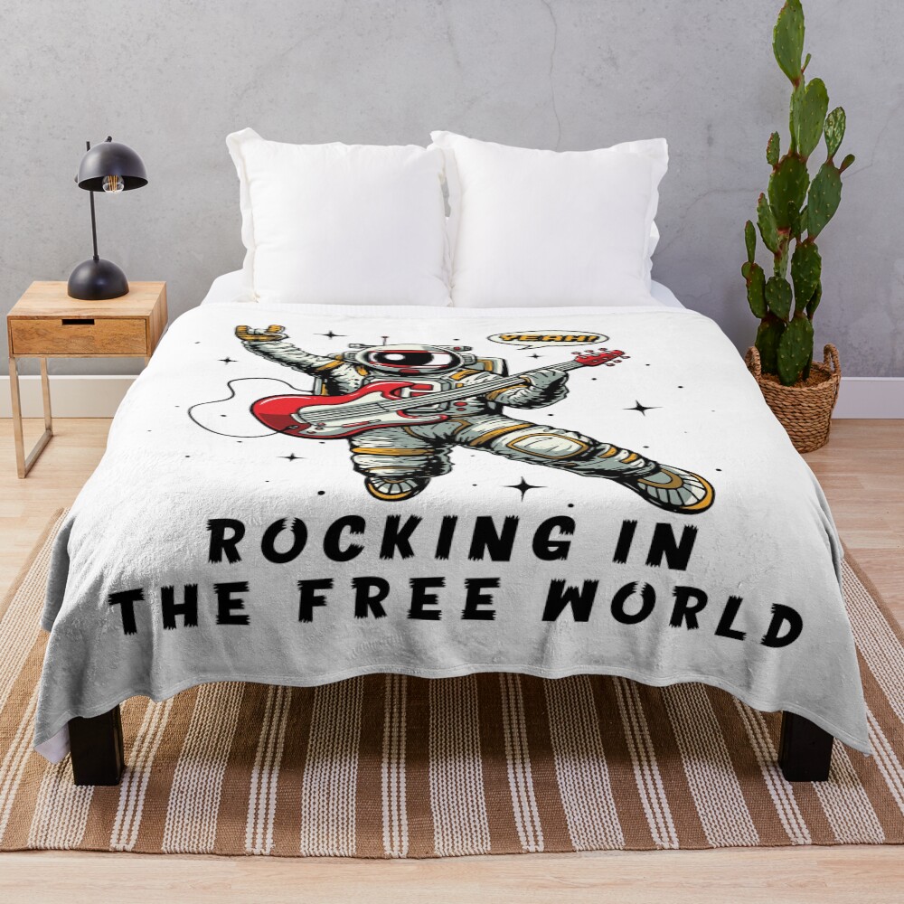 Astronaut Rocking In The Free World Throw Blanket