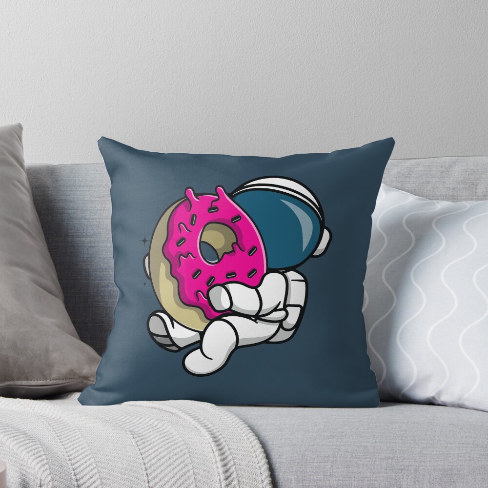 Astronaut Traveling In Space With Donut Throw Pillow